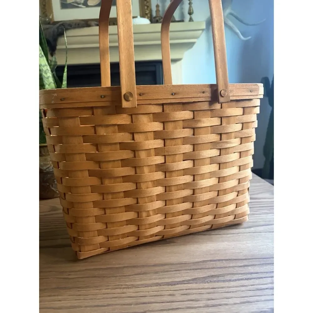 Vintage 1993 Longaberger Large Market Basket Magazine Basket With Handles Signed
